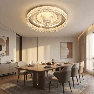 Easy Install Decorative LED Lighting Creative Crystalline Border Ceiling Fan Lamp Surface Mount For New House Apartment