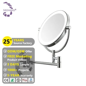 High Quality Bathroom Accessories Double Face Round 3x 5x 7x Magnifying Wall Mount Makeup Bathroom Led Mirror