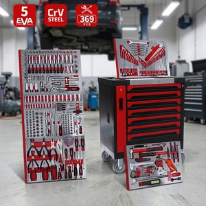369 Pcs Automotive Hand Tools Professional 7 Drawers Workshop Roller Tool Set Box Garage Tool Cart Cabinet