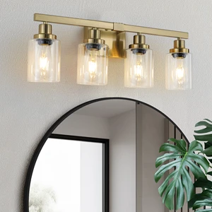 US Stock Free Shipping Modern Gold Bathroom Vanity Lighting 4 Lights Clear Glass Wall Lamp for Mirror Makeup Dressing Room