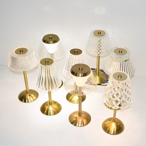 Home Decor Luxury Wireless Night Light USB Rechargeable 3-Color Touch Control Dimming Gold Diamond Crystal Wedding Table Lamp