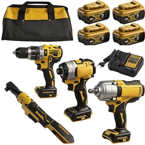 9-in-1 Heavy Duty Cordless Power Tool Set with Electric Impact Wrench for Auto Tire Removal, Woodworking, Maintenance, DIY