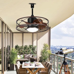 Zhongshan Ceiling Fan Lamp Agi32 Layout Pastoral Design Remote Control Waterproof Outdoor Use Simple Wind Mute Big Wind