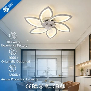 New Quiet Ceiling Fan Light with Remote Control LED AC/DC Motor 6 Blades ABS for Living Room & Bedroom Intelligent High-Wind