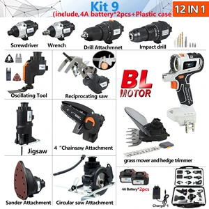 12-in-1 18V 20V Multi-Head Cordless Power Tool Set Combination Drill and Electric Tool Kit Battery-Powered Tool Set