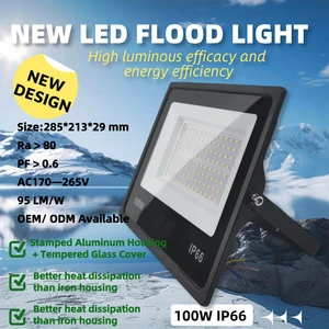 High Cost-Performance IP66 Aluminum LED Flood Light 100W Tempered Glass Cover Warm White Long Lifespan Outdoor Garden Lighting