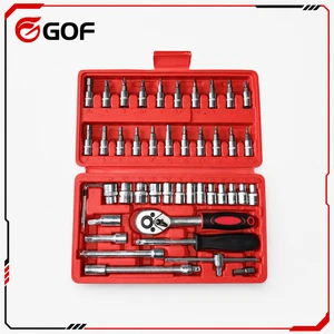46pcs High-End Professional Auto Repair Mechanic Tool Kit Hand Operated Ratchet Wrench Vehicle Mounted Socket Set Carbon Steel