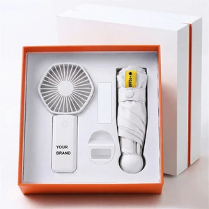 OEM Brand Promotional Wholesale Customized Gift Boxes Small Fan + Thermos Cup + Umbrella Gift Set UV Printing Cost-Effective For