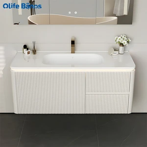Matte White Moisture Proof Floating Vanity Custom Size Wall-mounted Bathroom Cupboard For Modern Villa