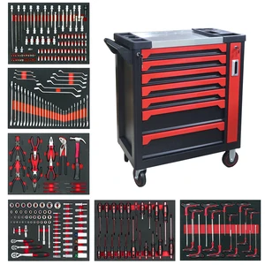 273pcs CrV Steel Mechanic Tool Set 7 Drawer Lockable Rolling Tool Trolley With EVA Foam Trays For Auto Repair Workshop