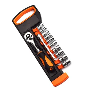 12pcs High Quality 1/4in Ratchet Handle Wrench and Socket Set