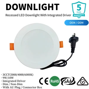 SAA 10W LED Downlight 90mm Cutout Tri-color 3CCT Dimmable Flush Fitting AU Plug NZ Connector Box Factory Wholesale OEM ODM