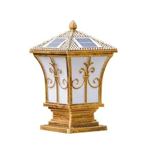 Solar Powered LED Chinese Style Garden Lights IP65 Waterproof Column Headlights Outdoor Remote Control 360 Beam Angle Die-cast