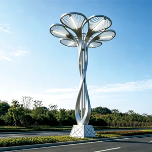 Twisted Tree-Shaped LED Street Light (304 Stainless Steel + PC + Linear LED Tubes) IP65 Waterproof RGB Color Lighting