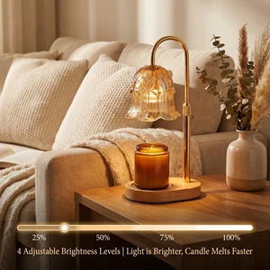 Giftable Elegant Style Adjustable Brightness Flameless Tulip Flower Glass Candle Warmer Lamp For Holiday Gifting