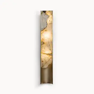 Antique Brass Alabaster Wall Light Modern Interior Luxury Living Room Background Designer Bedroom Bedside Bathroom Sconce Lamp