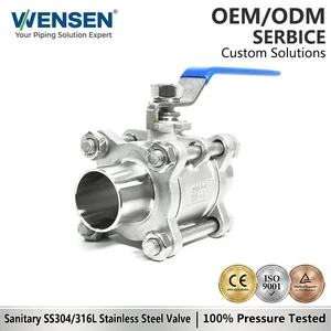 Wensen 304 316 Sanitary Grade Stainless Steel Manual Ball Valve With Welded Ports
