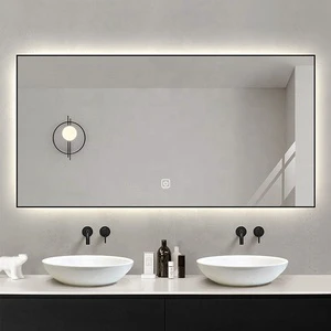Ultra-Slim Black Aluminum Frame Vertical & Horizontal Wall Mounted Dimmable LED Bathroom Mirror With Anti-Fog