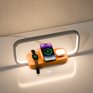 Modern LED Bedside Lamp with Wireless Charger, Stepless Dimming & Time Display