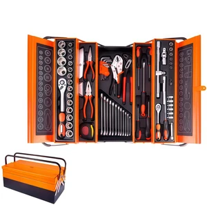 85-Piece Combination Auto & Household Repair Tool Set Hand Operated High Carbon Steel Orange Foldable Industrial-Grade Toolbox