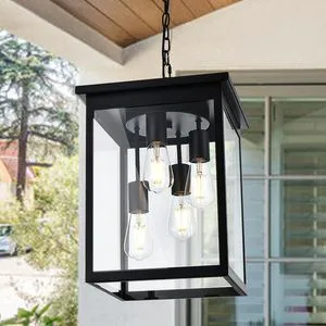 Black Anti-Rust Waterproof Outdoor Ceiling Light Front Porch Pendant Fixture Hanging Lantern Exterior Farmhouse Style Outdoor