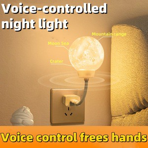 Cross-border English Moon Lamp USB Night Light Voice-Controlled Induction Light Plug-in Bedside Lamp Bedroom Sleep Small Table