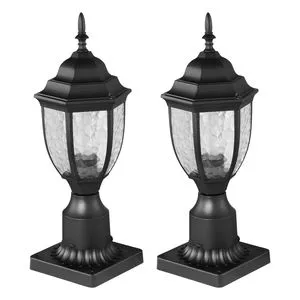 2pcs Dusk To Dawn Outdoor Garden Light Fixture 15.35in Pole Mount Elegant Lamp Post Design Ip44 Ac 110V Plastic Glass Shade