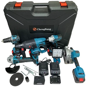 6pcs Set Battery Power Tool Kits Brushless Electric Hammer Impact Drill Angle Grinder Cordless Wrench Portable Lamp Circular Saw
