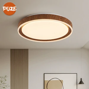 Round Ultra-Thin Walnut Wood Ceiling Lamp Vintage Eye-Protection Living Room Bedrooms Nordic Modern Led Ceiling Light