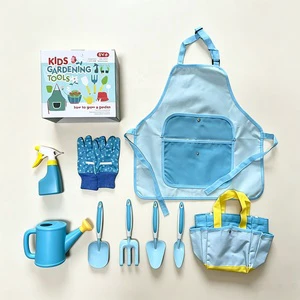 Children's DIY Garden Planting Tools Set-Spade Trowel Tillage Rake Plastic Handle Glove Storage Bag Watering Can 9-piece Set