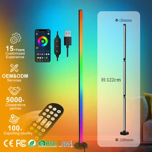 Fancy Corner LED Floor Lamp RGB Color Variable USB Charging Remote Control and App Control Ambience RGB Tube Rod Standing Light
