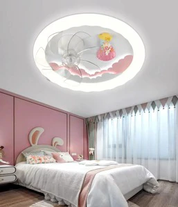 Elegant Round Dimmable LED Ceiling Fan Light with 3D Cartoon Fairy Design Providing Comfortable Wind and Bright Light Children