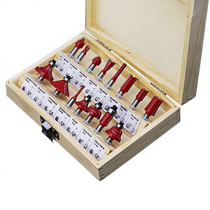 Roktools Router Bits Set 15Pcs/Set 1/4'' Shank Carbide Woodwork Cutter Engraving Cutting Tools Safety Reliable Wooden Box