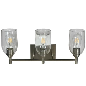 3-Liter Brushed Nickel Finish Bath Vanity with Elongated Clear Glass Luxury Modern Style Design Bedroom Hotel Decorative Lamp