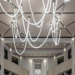 ANNO Modern Glass Chain Hanging Chandelier For Hotel Lobby High Ceiling Decor