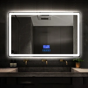 Anti-fog Smart Touch Switch Bathroom Modern Wall Led Mirror With Temperature Time Display