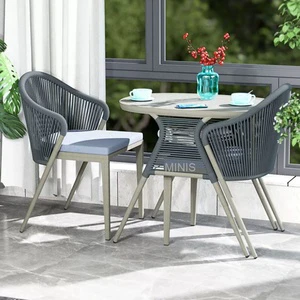 3-in-1 Modern Balcony Bistro Set Save Space Aluminum Garden Patio Furniture Outdoor Dining Table Two Chairs Waterproof Weather