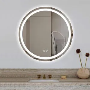 Customizable Modern Hotel Bathroom Vanity Wall Mounted Round Smart Mirror Lamp with Dimmable Touch Switch and Screen