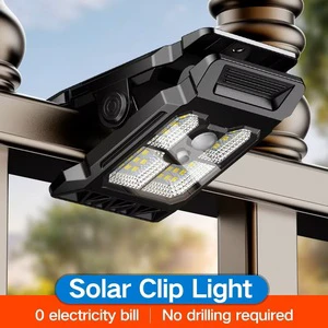 Solar Powered LED Clip Light Human Motion Sensor Auto on Off Waterproof Outdoor Security Lamp for Garden Fence Camping Patio
