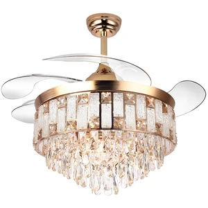Y262 Luxury 42 Inch Ceiling Fan Light Gold Crystal Retractable Fan Light and Remote Control Invisible European LED Fan Light