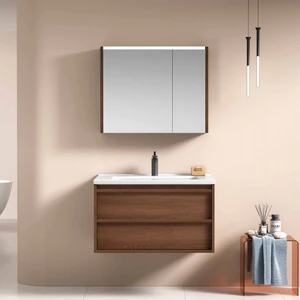 Modernist Solid Wood LED Mirror Dressing Table Lamp Luxurious Bathroom Design with Neat Simple Wood Finish for Hotel Toiletries