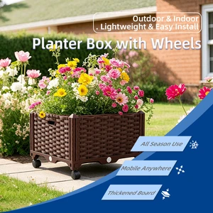 Classic Style Lightweight PP Indoor Outdoor Planter Box with Wheels Easy Install Planting Box Wholesale