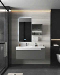Bathroom Wall-Mounted Vanity Combo Cabinet With Mirror Countertop Modern Rectangle Solid Wood Design Water Resistant FM014-100
