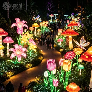 Custom LED Floral & Mushroom Lantern Tunnel, Waterproof Outdoor Walkway Decoration For Theme Parks & Night Activities