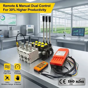 Hy-Waloil DCV60 Series 60L-Min 3 Spool Sectional Electric Hydraulic Control Valve With Wireless Remote for Tractor Repair
