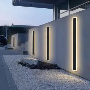 110V-240V Solar Powered Long Strip Outdoor Stainless Steel & PC LED Wall Light with Acrylic Diffuser Waterproof for Garden Use