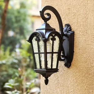 Outdoor Black LED Wall Light Coastal Porch Sconce with Clear Beveled Glass Waterproof Garden Exterior Application