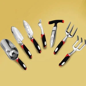7pcs Garden Hand Tool Set Aluminium Steel Stainless Steel Trowel Plant Tools Kit with Shovel Spade Fork Rake Hoe Weeder