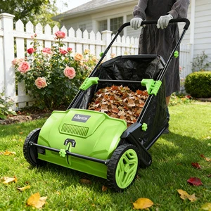 VERTAK Hand Push Lawn Sweeper Walk-Behind Garden Waste Leaf Bag Collector Cart With 100L Large Capacity