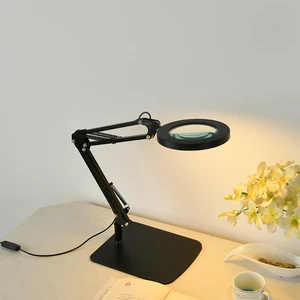 OEM 5x 10x Table Lamp Magnifying Glass with Led Light With Foldable Iron Arm Adjustable Brightness and Dimmable Desk Lamp